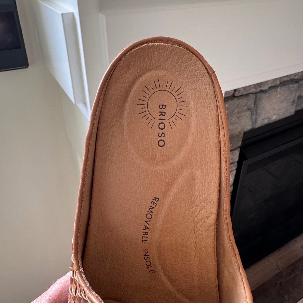 Brioso Fern Woven Leather Women's Mules Tan Brown Slip On Shoes Size 9.5M Brazil - Picture 8 of 8